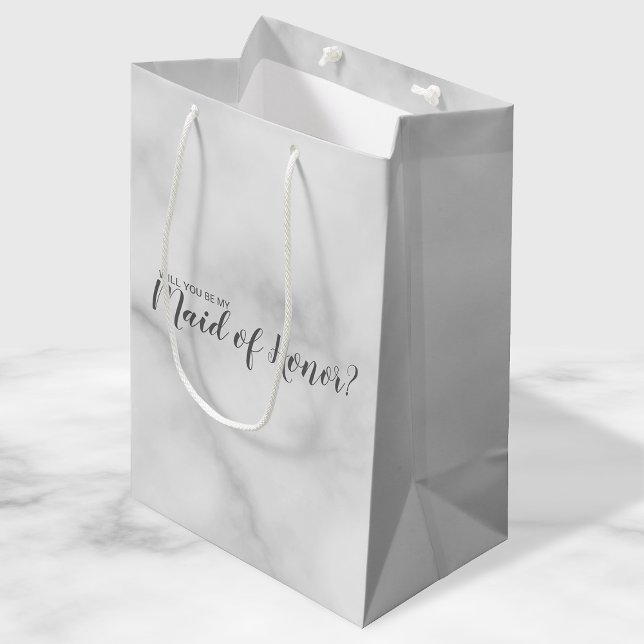 Trauzeugin Vorschlag Elegant Marble Script Mittlere Geschenktüte (Von Creator hochgeladen)