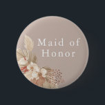 Trauzeugin Wedding Boho Pampas Grass Button<br><div class="desc">Ein Hochzeitsgepäck für die Trauzeugin mit neutralen Tönen und Pampas-Grasblättern.</div>