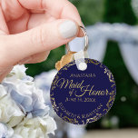 Trauzeugin Wedding Geschenk Navy Blue und Gold Schlüsselanhänger<br><div class="desc">Diese Schlüsselanhänger sind so konzipiert, dass sie der Trauzeugin in Ihrer Hochzeitsfeier einen Vorzug geben. Sie zeichnen sich durch ein schlichtes und dennoch elegantes Design mit marineblau-blauem Hintergrund, Goldtext und einem goldenen Rahmen aus Imitaten aus. Ein perfekter Weg, um Ihrer Trauzeugin zu danken, dass sie Teil Ihres besonderen Tages ist!...</div>