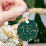 Trauzeugin Wedding Geschenk Smaragdgrün & Gold Schlüsselanhänger<br><div class="desc">Diese Schlüsselanhänger sind so konzipiert, dass sie der Trauzeugin in Ihrer Hochzeitsfeier einen Vorzug geben. Sie zeichnen sich durch ein schlichtes und dennoch elegantes Design aus, das mit einem smaragdgrünen Hintergrund, Goldtext und einem goldenen Rahmen aus Imitaten mit blühenden Spitzen ausgestattet ist. Ein perfekter Weg, um Ihrer Trauzeugin zu danken,...</div>
