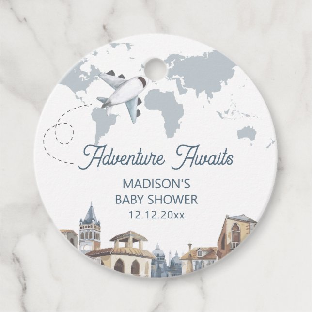 Travel Adventure World Map Airplane Baby Shower  Geschenkanhänger (Vorderseite)