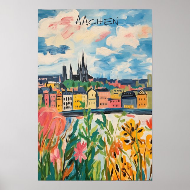 Travel Aesthetic Painting City Aachen Germany  Poster (Vorne)