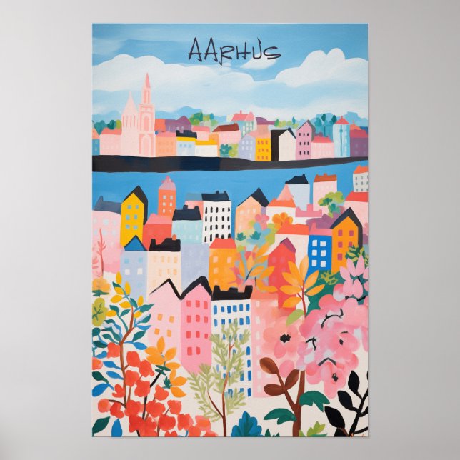 Travel Aesthetic Painting City Aarhus Danmark Poster (Vorne)