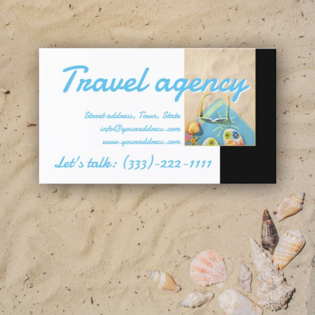 Travel Agency Beach Time Schwarz-weiß Business Car Visitenkarte (Perfect for business)