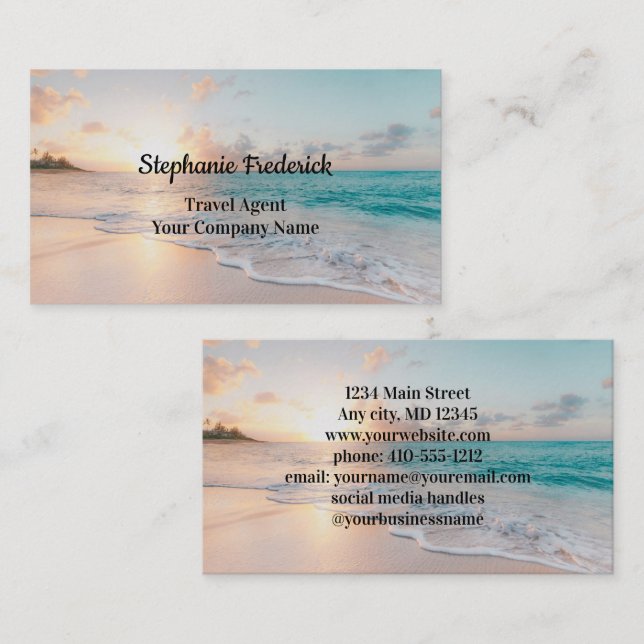 Travel Agent Beach Ocean Business Card Visitenkarte (Vorne/Hinten)