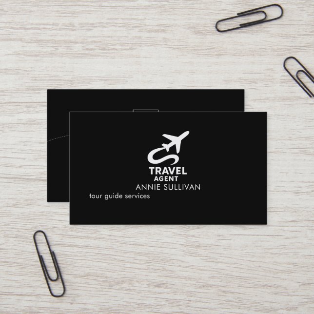 Travel Agent Black Business Card Visitenkarte (Vorderseite/Rückseite Beispiel)