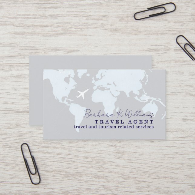 Travel Agent Business Card With Map Visitenkarte (Vorderseite/Rückseite Beispiel)