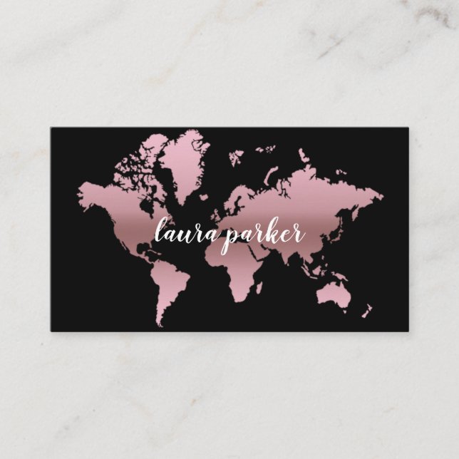 Travel Agent Faux Rose Gold World Map Destination Visitenkarte (Vorderseite)