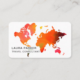 Travel Agent Watercolor World Map Tourism Booking Visitenkarte