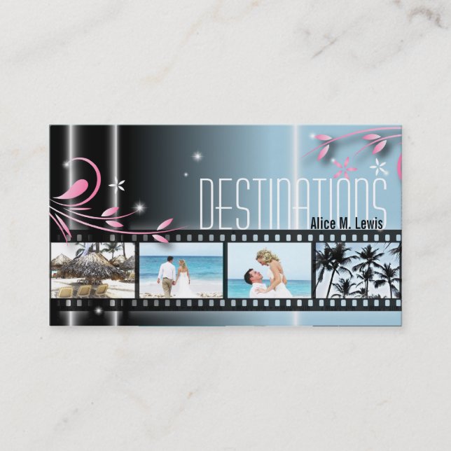 Travel Agent Wedding Film Photo Business Card Blue Visitenkarte (Vorderseite)