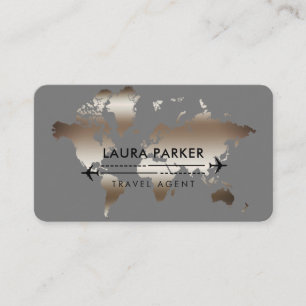 Travel Agent World Map Rose Gold Visitenkarte