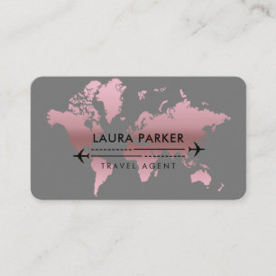 Travel Agent World Map Rose Gold Visitenkarte