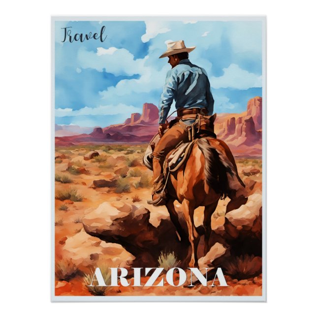 Travel Arizona, Cowboy on Horseback Poster (Vorderseite)