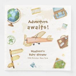Travel Around The World Airplane Baby Shower  Serviette