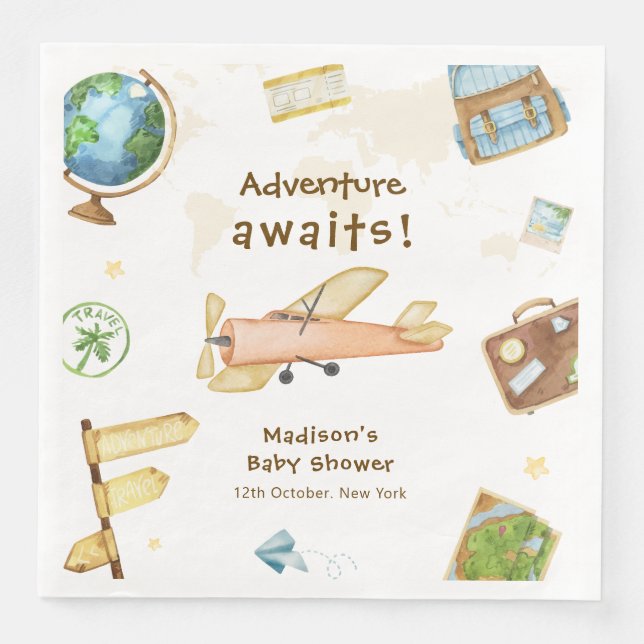Travel Around The World Airplane Baby Shower  Serviette (Vorderseite)