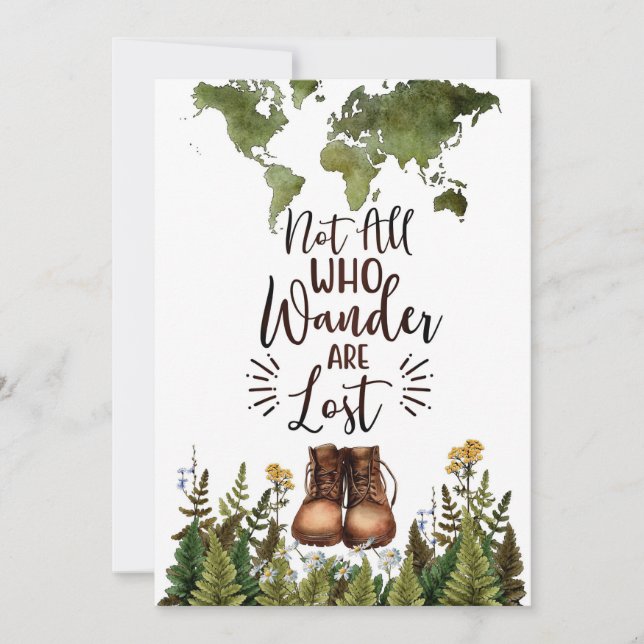 Travel Art Not All Who Wander Are Lost Dankeskarte (Vorderseite)