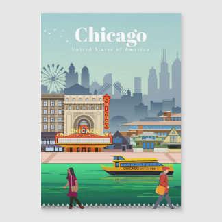 Travel Art Travel To Chicago Magnetkarte