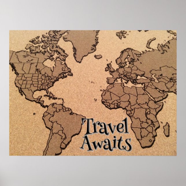 "Travel Awaits" Alte Weltkarte Poster (Vorne)