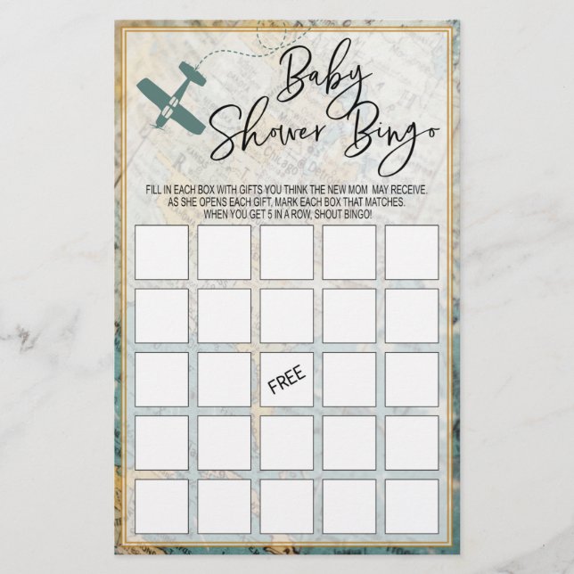 Travel Baby Shower Bingo Card Baby Dusche Party (Vorderseite)