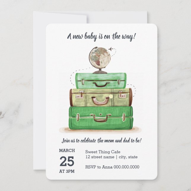 Travel Baby Shower Green Einladungskarte Einladung (Vorderseite)