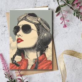 Travel Birthday Vintage Retro Aviator Girl Karte