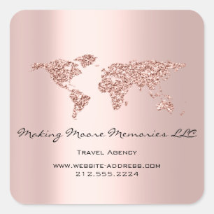 Travel Blogger Agency Earth Globe Rose Glitzer Quadratischer Aufkleber