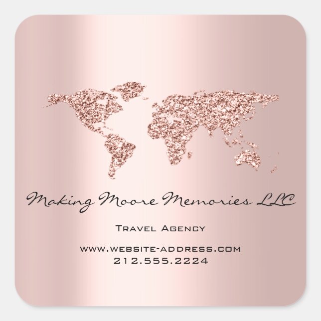 Travel Blogger Agency Earth Globe Rose Glitzer Quadratischer Aufkleber (Vorderseite)