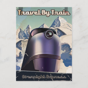 Travel By Train Sci-Fi Vintage Kunst Postkarte