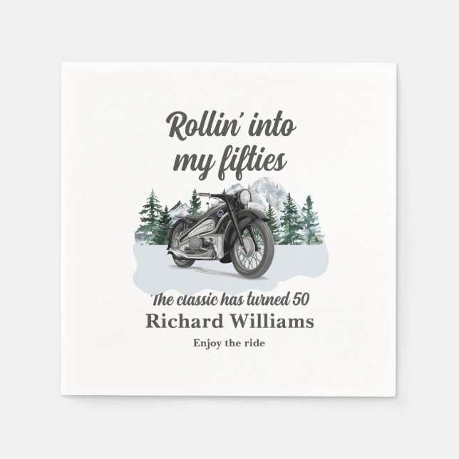 Travel Classic Motorbike Rolling 50th Birthday Serviette (Vorderseite)