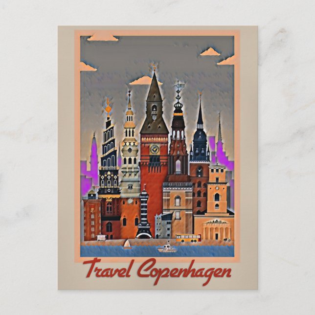 Travel Copenhagen, Dänemark Postkarte (Vorderseite)