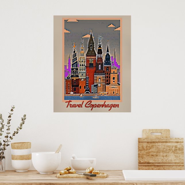 Travel Copenhagen, Denmark Poster (Küche)