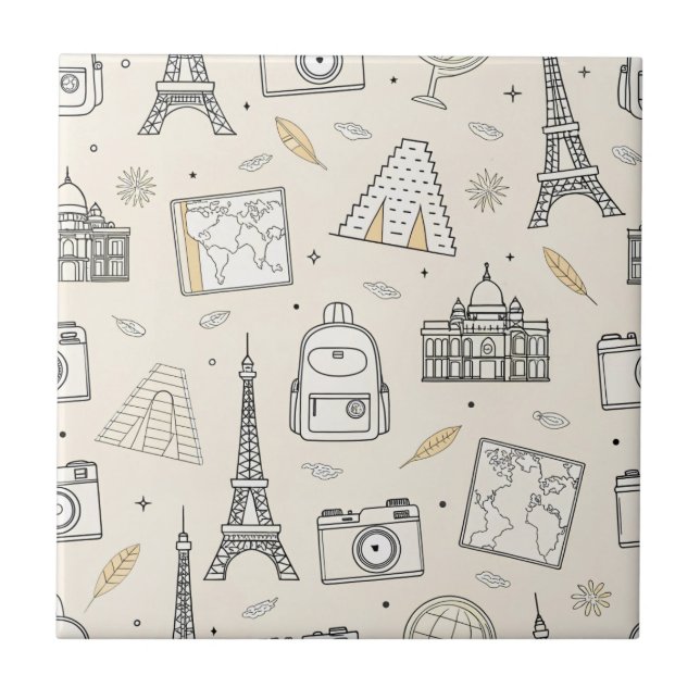 Travel Doodle Seamless Pattern Fliese (Vorderseite)