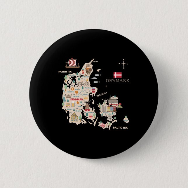 Travel Europe Dänemark Karte Kopenhagen Dänische F Button (Vorderseite)