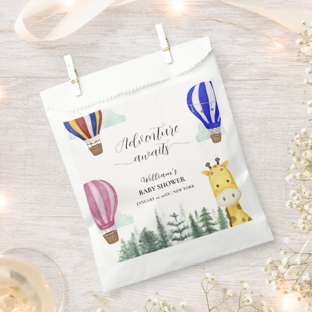 Travel Hot Air Ballon Jungle Giraffe Babydusche Geschenktütchen (Ausgeschnitten)
