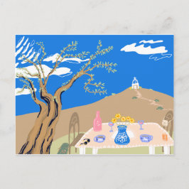 Travel keepsake Greek afternoon olive tree scene Feiertagspostkarte