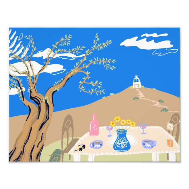 Travel keepsake Greek afternoon olive tree scene Fotodruck (Vorne)