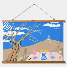 Travel keepsake Greek afternoon olive tree scene Wandteppich Mit Holzrahmen