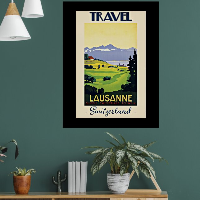 Travel Lausanne, Schweiz Vintage Poster. Poster (Wohnzimmer 1)
