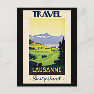 Travel Lausanne, Switzerland, Vintage Poster, Feiertagspostkarte