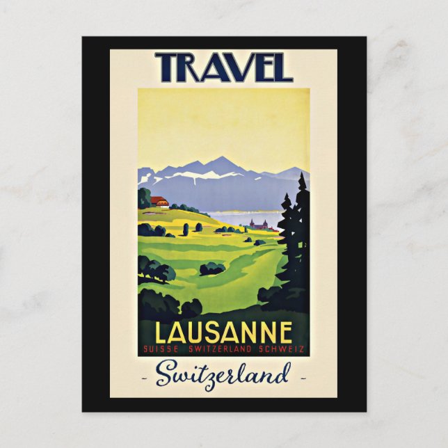 Travel Lausanne, Switzerland, Vintage Poster, Feiertagspostkarte (Vorderseite)