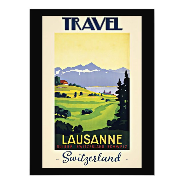 Travel Lausanne, Switzerland, Vintage Poster, Fotodruck (Vorne)