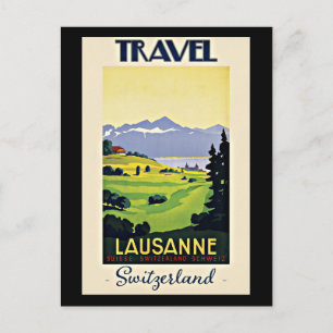 Travel Lausanne, Switzerland, Vintage Poster, Postkarte