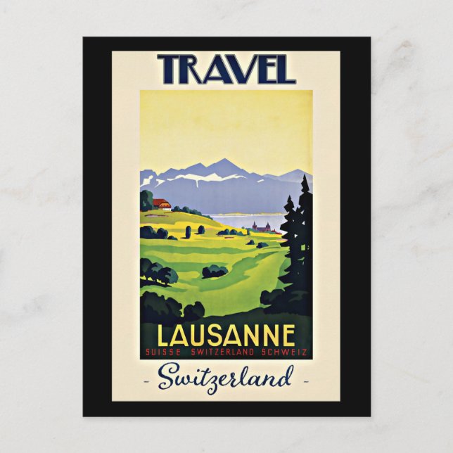 Travel Lausanne, Switzerland, Vintage Poster, Postkarte (Vorderseite)