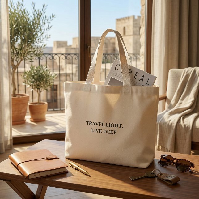 Travel Light Live Deep Minimalist Typography  Jumbo Stoffbeutel (Travel Light Live Deep Minimalist Typography Off-White Canvas Weekender Tote)