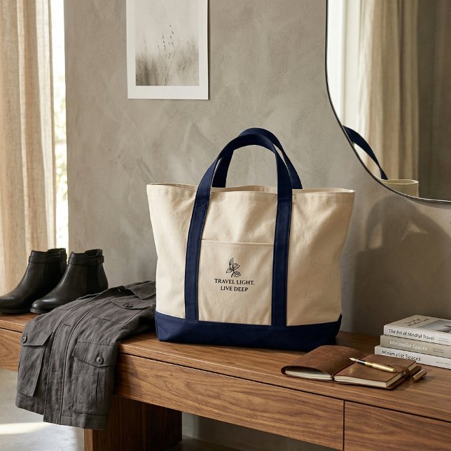 Travel Light Live Deep Minimalist Typography  Tragetasche (Travel Light Live Deep Minimalist Typography Off-White Large Canvas Weekender)