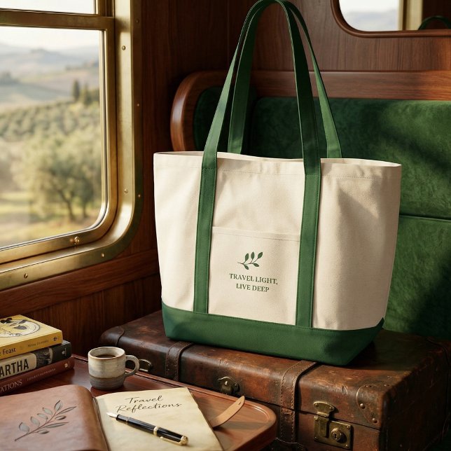 Travel Light Live Deep Minimalist Typography  Tragetasche (Travel Light Live Deep Minimalist Typography Off-White Large Canvas Weekender)