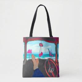 Travel Monogram Beach Scene Flamingos