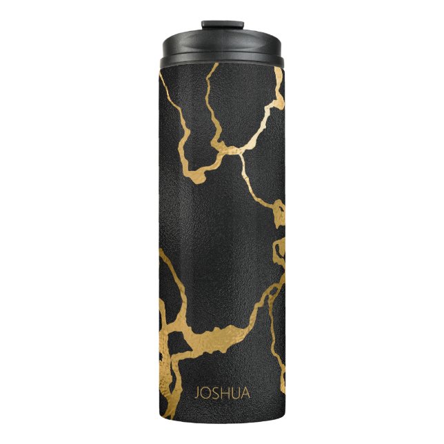 Travel Mug Black Gold Marmor Name Thermal Tumbler Thermosbecher (Vorderseite)