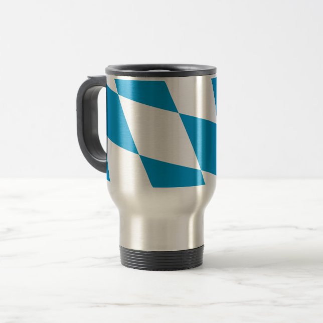 Travel Mug mit der Flagge Bayerns, Deutschland Reisebecher (Vorderseite Links)