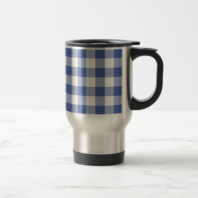 Travel Mug ohne Spill, Dark Blue Karo Gingham Reisebecher (Rechts)